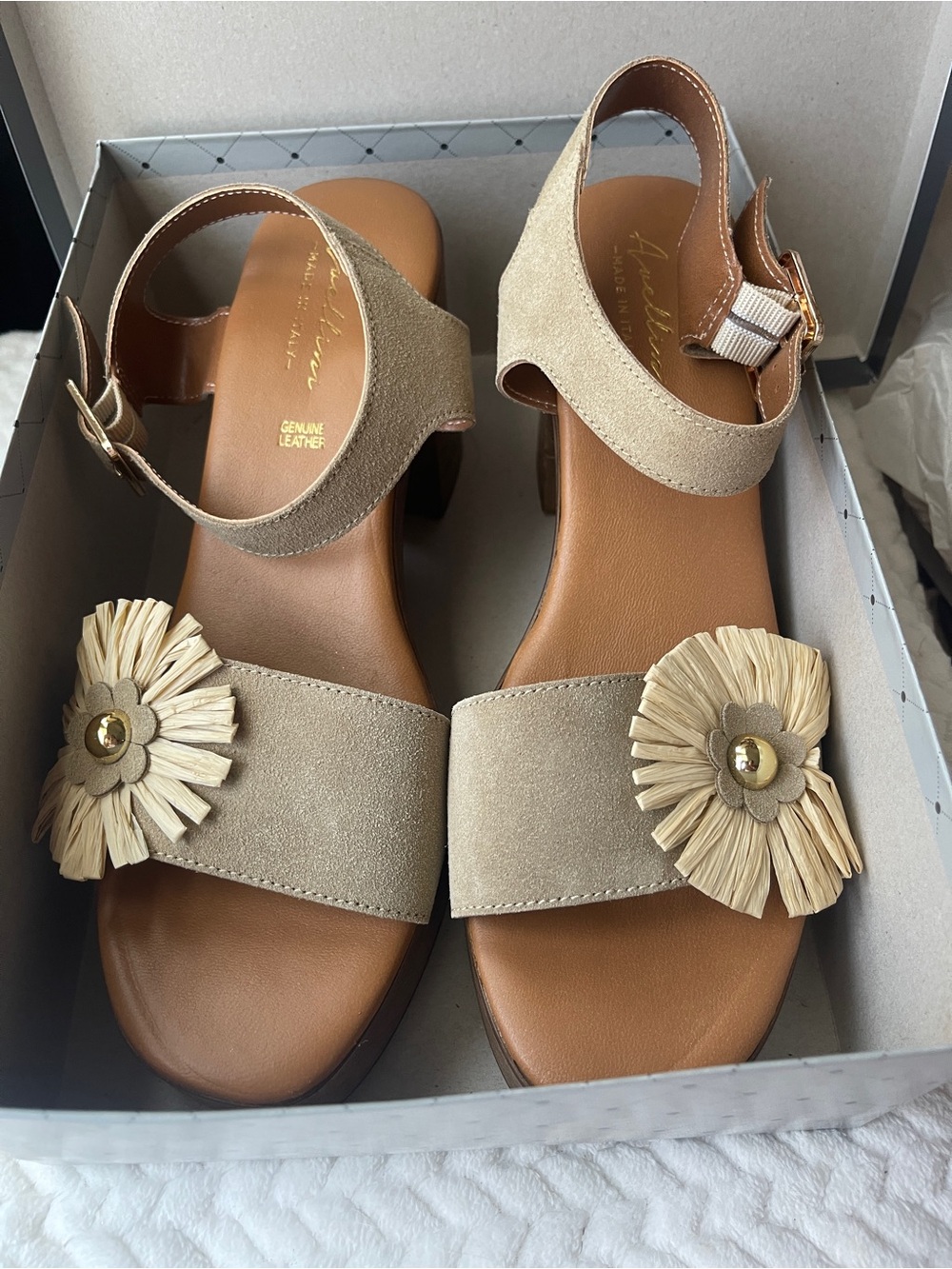 Avellini Italian Suede Sandals with Flower and Block Heel NIB EU size 41